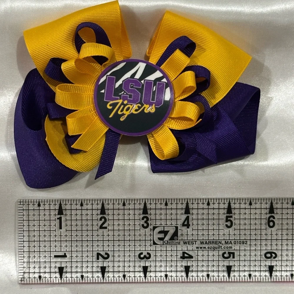 LSU. Purple and Gold Kids Hair Bow- bundle 2+ and save on shipping.